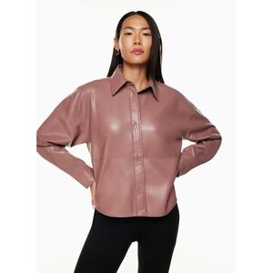 Aritzia Babaton Pelli Hip Short Jacket Pink Faux Leather Button Up Medium